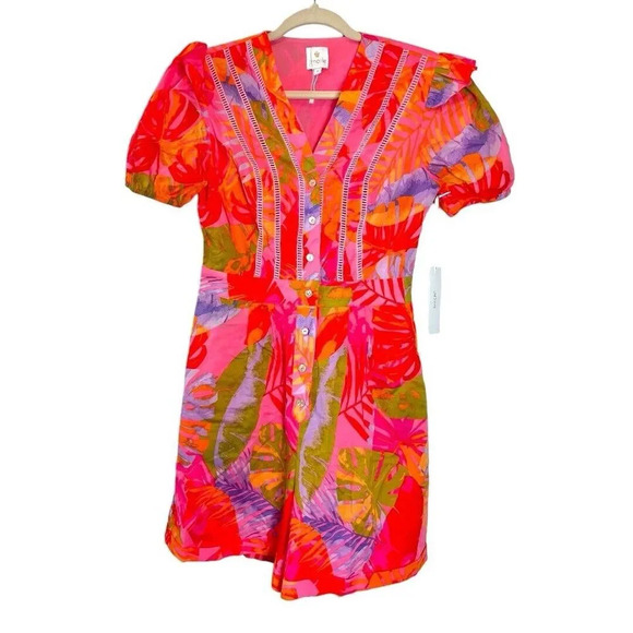 J Marie Eden Floral Romper Tropical Colorful Cotton Linen Mix NWT Size Small - Picture 1 of 6